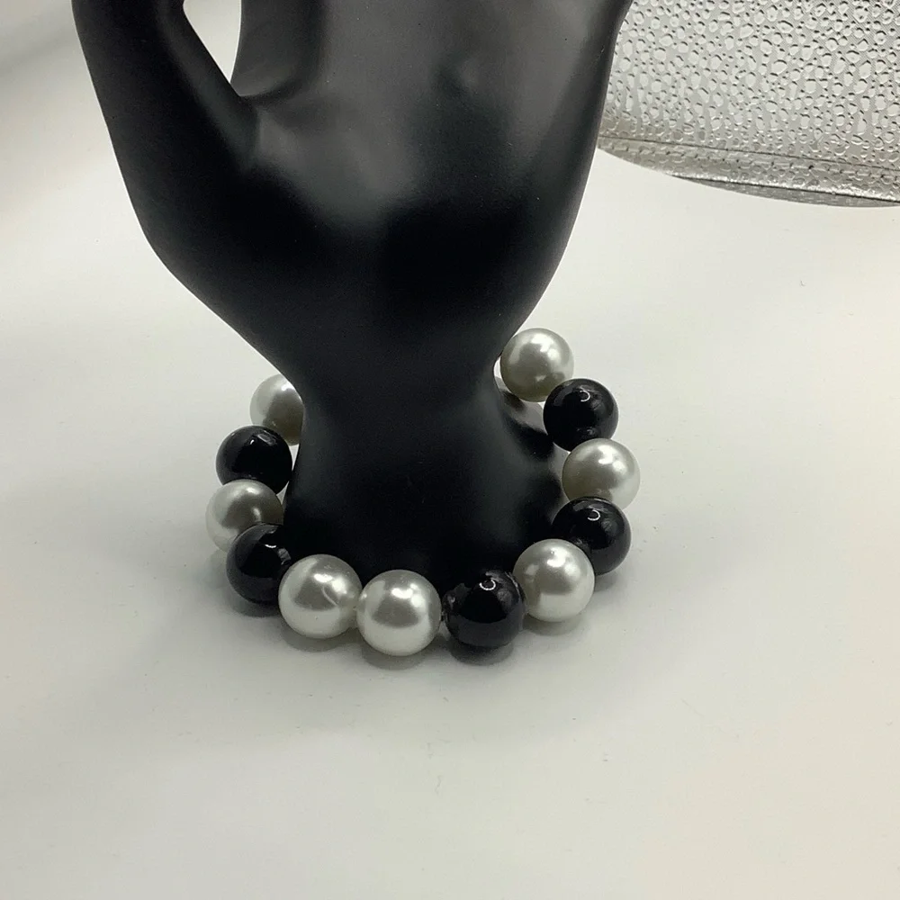 Lot of 5 Black and White Beaded Multi-Strand Bracelets